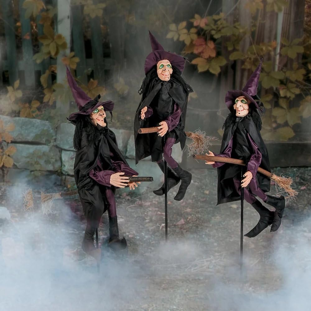 Spooky Witch Yard Stakes Halloween Decorations - 12"x43" (Set of 3) Outdoor Plastic Witch Décor for a Bewitching Lawn