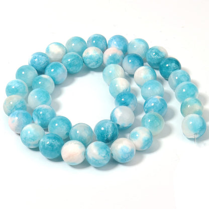 45pcs 8mm Natural Blue White Persian Jade Gemstone Beads Energy Healing Crystal Round Loose Stone Beads for Jewelry Making, DIY Bracelets Necklaces