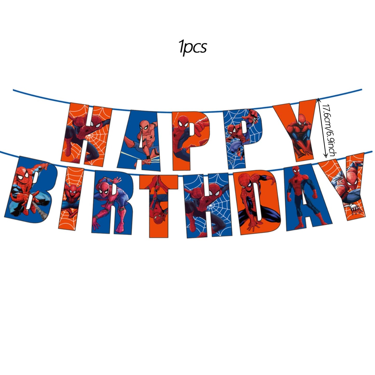 Cartoon spidey - themed birthday party supplies: "Happy Birthday" banner, 12inch latex balloons , 2 types of aluminium balloons hanging swirls,assemble the aluminum balloon