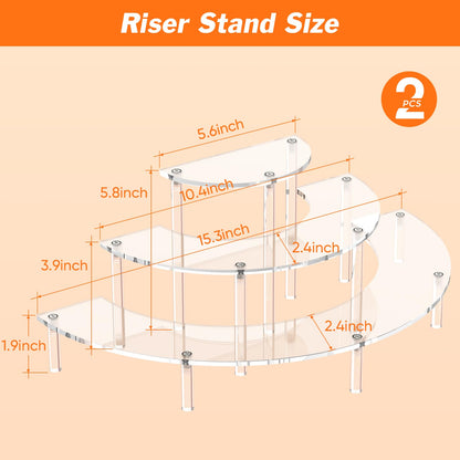 Dooiclear 3 Tier Acrylic Display Risers 2 Pack, Half Moon Cupcake Stand, Clear Perfume Organizer, Dessert Stand for Display, Clear Display Stand for Food, Cupcake, Perfume, Collections
