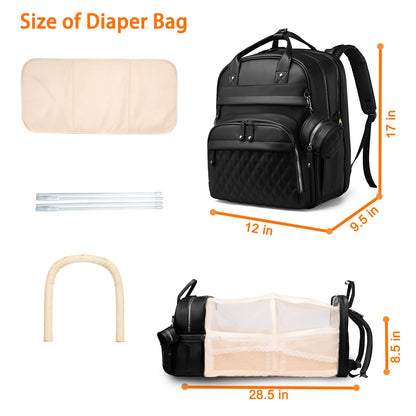 Astro alan Baby Diaper Bag Backpack with Changing Station, Waterproof Large Capacity Diaper Bag for Moms and Dads, Plant-Based Leather with USB Charging Port, Baby Gift for New Parents, Black