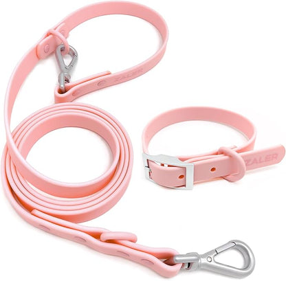ZALER Dog Collar and Leash Set, Waterproof Adjustable Odor Proof Pet Collars Leashes Easy to Clean, 6FT Dog Leash with 2 Hooks for Large, Medium Small Dogs (XL, Pink)