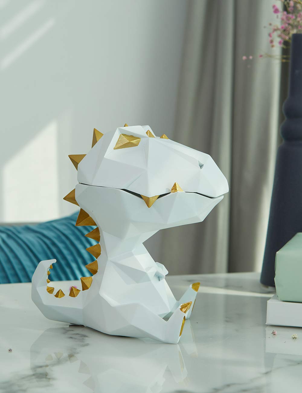 HAUCOZE Dinosaur Candy Dish Cookie Jar Storage Statue Modern Home Decor Sculpture Table Centerpiece Gift for Living Room White 7.5 Inch