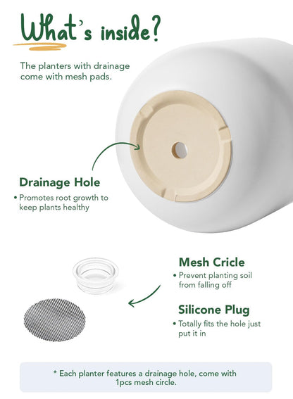 LE TAUCI 10 Inch Plant Pot, Ceramic Pots for Plants with Drainage Hole and Rubber Plug, Plant Pots Indoor for Olive Tree, Cylinder Planter Pot for Home Patio Office, White