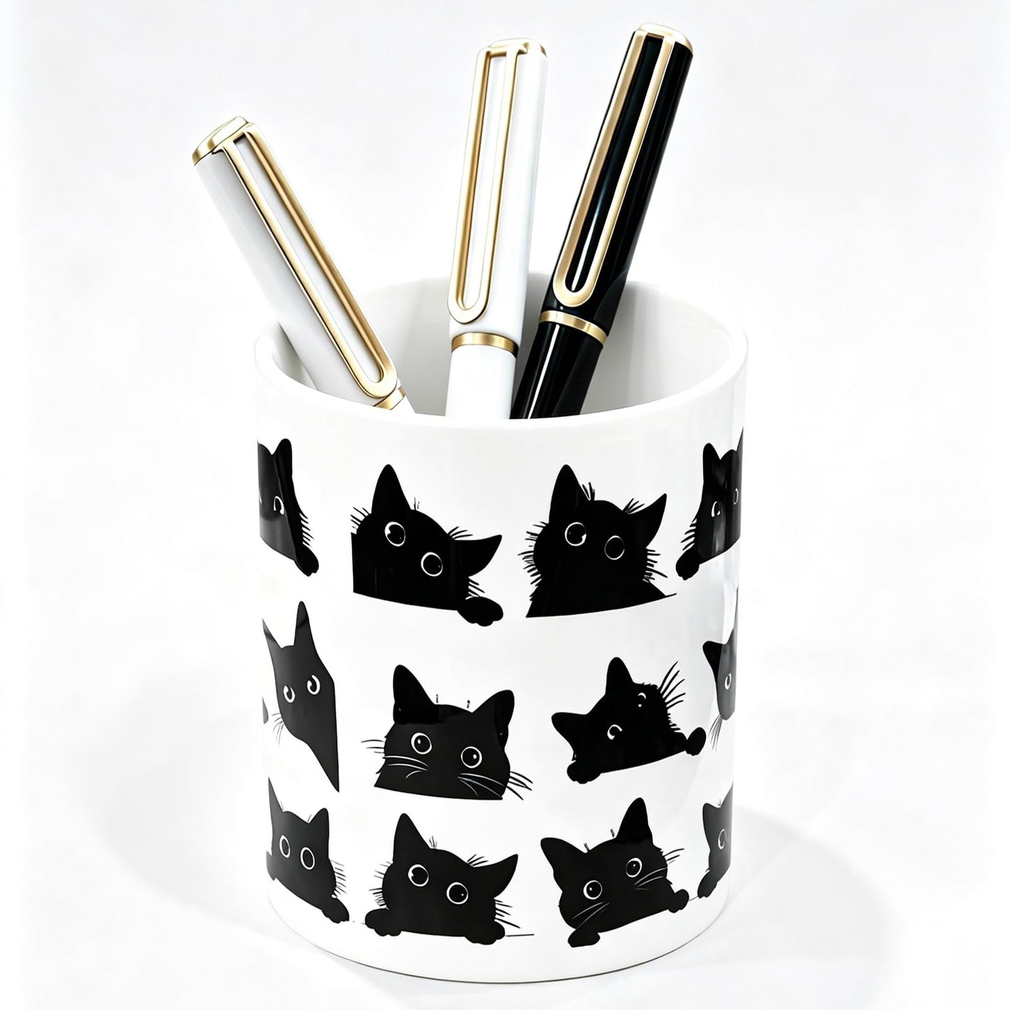 vnbsdwi Ceramic Pencil Holder for Desk Cute Pen Holder Black Cat Pencil Cup Pot Desk Organizer Large Capacity Ceramic Makeup Brush Holders Multifunctional Office Supplies for Home School