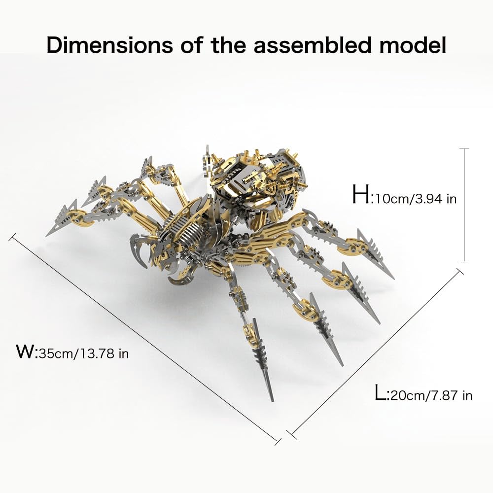 Fccgear 3D Metal Assembly Model Set Mechanical Spider Model Kit for Adults, 800pcs Brain Teaser STEM Kit for Kids, DIY Hobbies for Men Women - Creative DIY Gift for Adults & Teens (Black Gold)