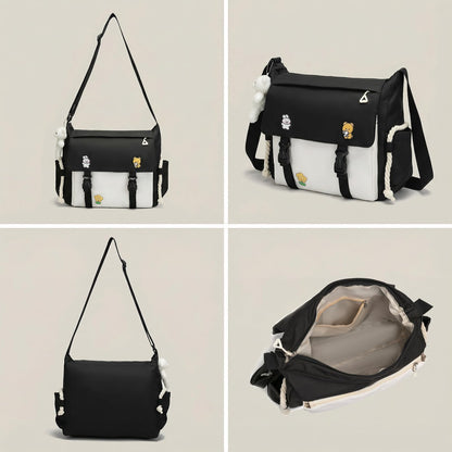 PRLINJSK Cute Messenger Bag for Teen Girls Women, Kawaii Crossbody Shoulder Purse with Pins and Stuffed Pendant Gift