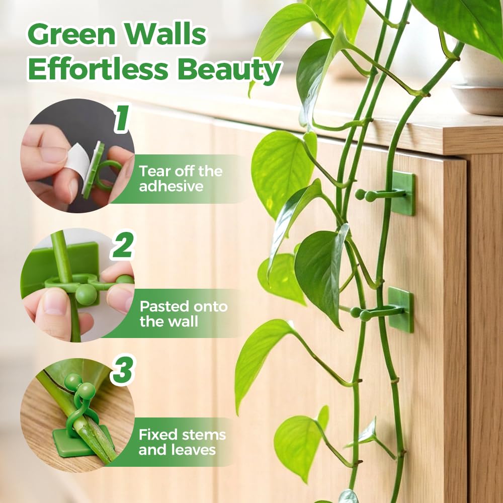 Plant Climbing Wall Fixture Clips, Plant Fixer Invisible Wall Vines Fixing Clips, Self Adhesive Vine Traction, Green Plant Fixer with Self-Adhesive Hook for Indoor Outdoor (20 Pcs)