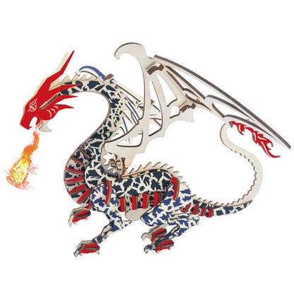 Bitopbi 3D Wooden Puzzles Laser Engraving DIY Safe Assembly Constructor Kit Toy for Teens and Adults World Animal Mechanical 3-D Models for Self-Assembly (Flying Dragon)