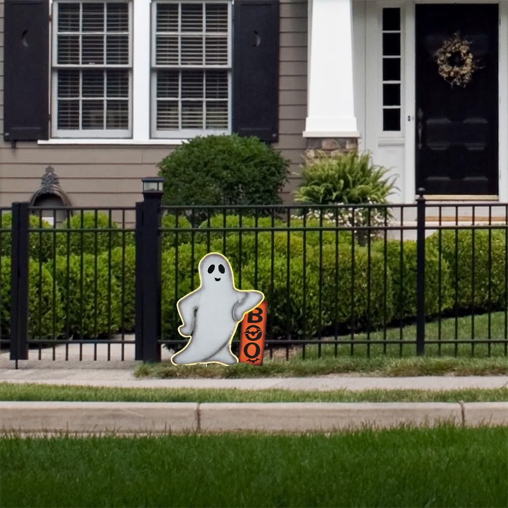 Haute Decor Outdoor Pre-Lit Halloween Ghost Yard Decoration with Ground Stake - Friendly Ghost - Outside Lawn and Entry Display