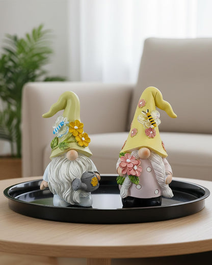 DyerKuLee 2PCS Spring Gnome Figurines Decor, Garden Resin Gnome Statues, Cute Outdoor Yard Lawn Patio Ornaments, Farmhouse Home Kitchen Table Decorations (Watering Can and Flower)