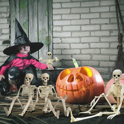 CAMIRUS 4PCS Halloween Skeletons Decorations, 16" Full Body Plastic Mini Little Skeleton Posable Joints Poseable Skeleton for Halloween Party Hanging Decoration Yard Lawn Garden Patio Decor