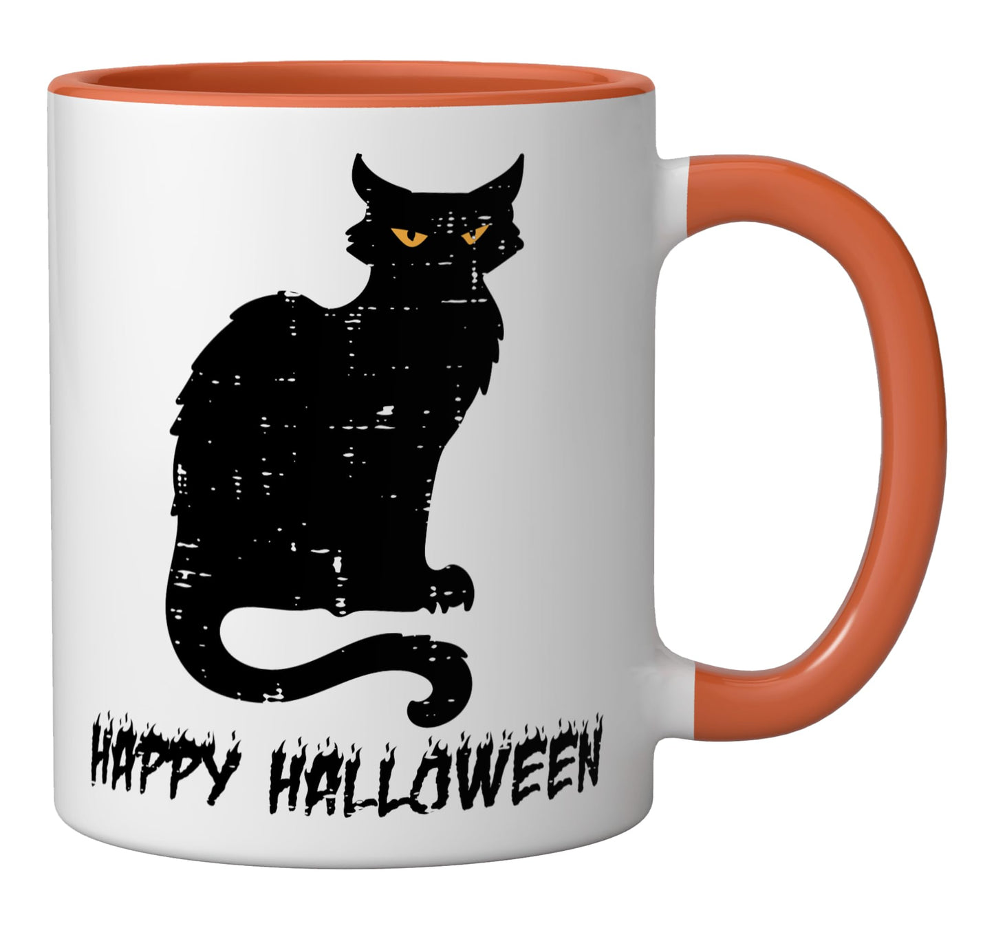 Happy Halloween Black Cat Costume Women Girls Kids Teen Men Ceramic Mug, Orange/White