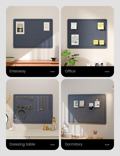 Fluxynara Bulletin Board, 23.6" x 17.5" Cork Board Alternative with 12 Safe Removable Adhesive Tabs, Foldable Felt Pin Board for Home Office, Classroom, Bedroom,Entryway for Walls—Navy Blue
