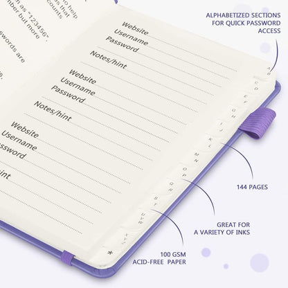 JUBTIC Password Book with Alphabetical Tabs, Small Size Internet Address & Password Keeper Logbook, Password Notebook Journal for Computer & Website Logins, Very Peri