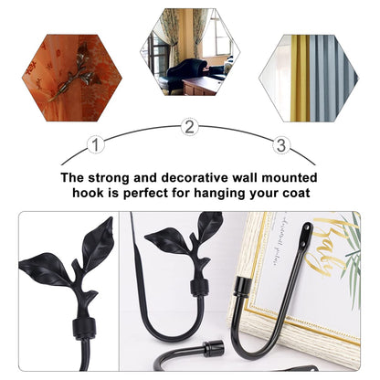 Curtain Holdbacks Curtain Wall Hooks Wall Mounted Curtain Drapery Tiebacks Heavy Duty Vintage Leaves Curtain Holdbacks for Home Office Bedroom Kitchen Black Brass