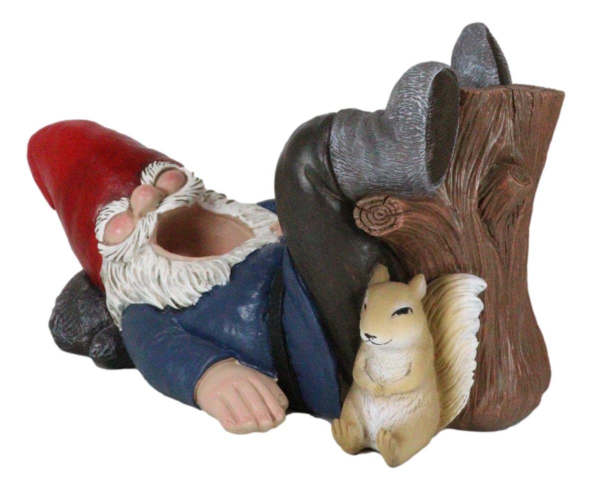 Ebros Gift Whimsical Festive Holiday Novelty Tipsy Drunk Mr Gnome Sleeping in Forest Near Squirrel Wine Bottle Holder Rack Caddy Stand Figurine As Kitchen Dining Bar Countertop Decorative Accent