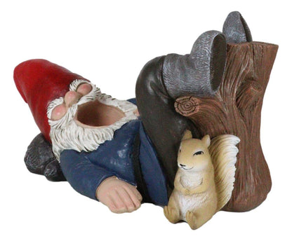 Ebros Gift Whimsical Festive Holiday Novelty Tipsy Drunk Mr Gnome Sleeping in Forest Near Squirrel Wine Bottle Holder Rack Caddy Stand Figurine As Kitchen Dining Bar Countertop Decorative Accent
