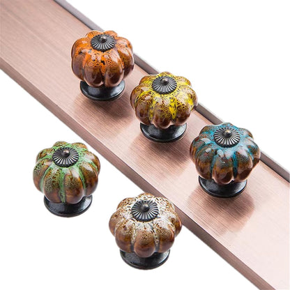 Wannianmu 10 Pack Vintage Ceramic Pumpkin Cabinet Knobs, Kitchen Cabinet Drawers Dresser Cupboard Pull Handles Door Pulls with 5 Kinds of Screws (Leopard Print -Orange)