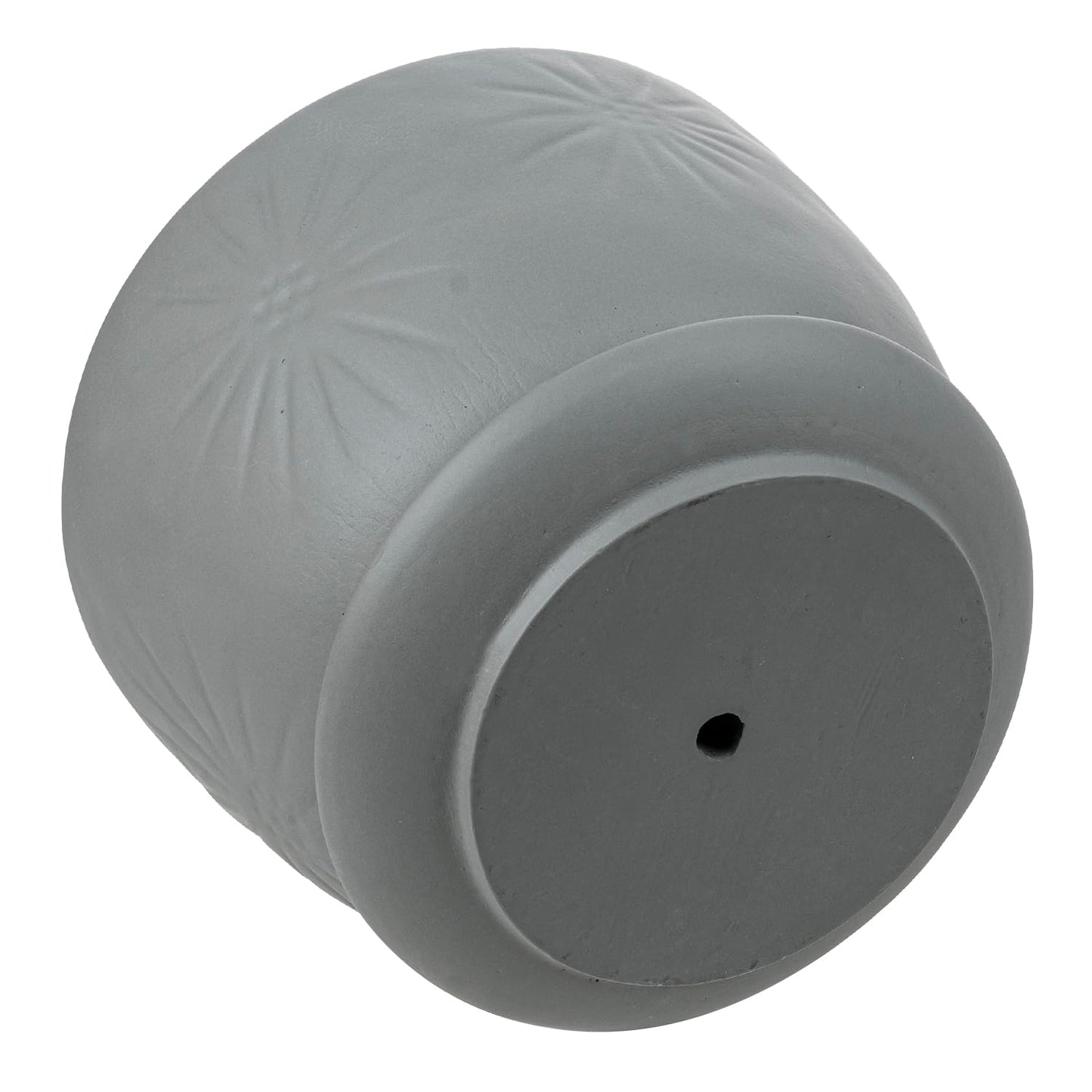 MyGift 7 Inch Grey Ceramic Plant Pot with Drainage Hole and Attached Saucer, Modern Decorative Embossed Sunburst Planter Container for Indoor Home Garden