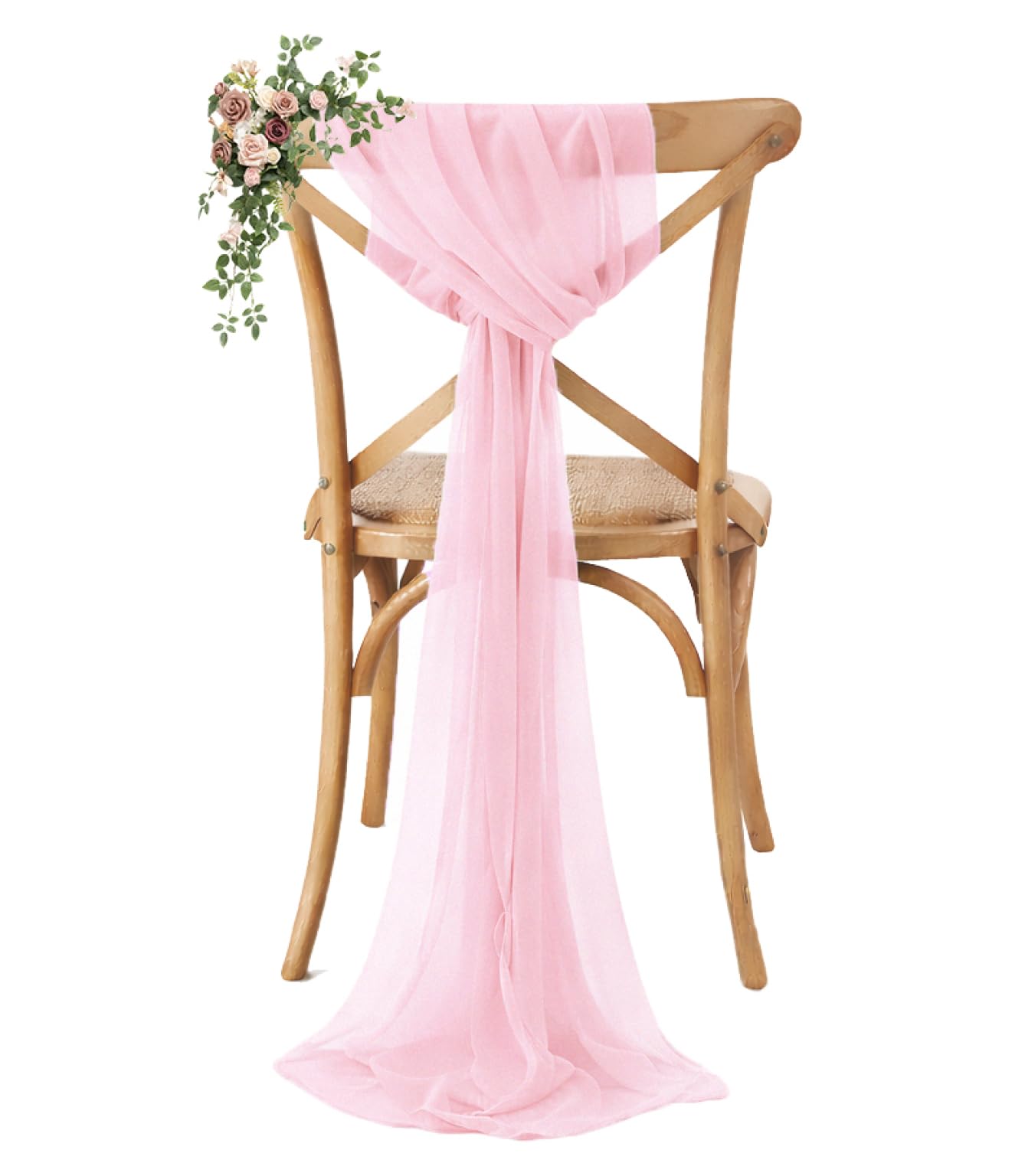VDS Pack of 50, Blush Pink, Sheer Chiffon Chair Sashes Bows Chair Cover Back Tie Ribbon for Wedding Birthday Baby Shower Engagement Ceremony Event Party Banquet Restaurant Dining Chair Decoration