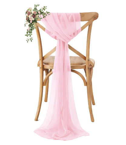 VDS Pack of 50, Blush Pink, Sheer Chiffon Chair Sashes Bows Chair Cover Back Tie Ribbon for Wedding Birthday Baby Shower Engagement Ceremony Event Party Banquet Restaurant Dining Chair Decoration