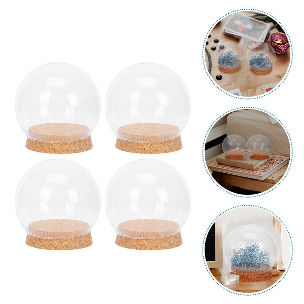 Homoyoyo Cloche Glass Dome 4pcs Glass Dome Cloche with Lights Wood Base Globe Terrarium Jar Eternal Flower Cover Holder Ornament Stand for Lanscape Rose 12CM Globe Plant Terrarium