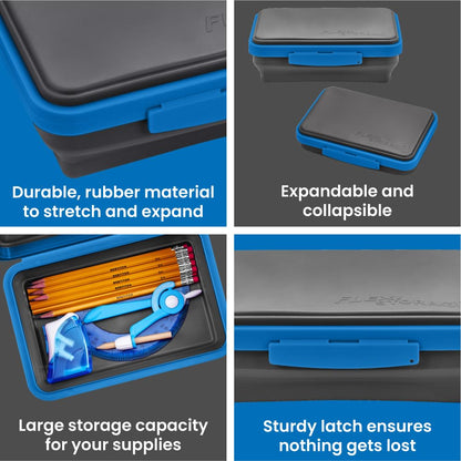 LockerMate by Bostitch Flexi Storage Box 4 Piece Kit, Collapsible Pencil Case Design for Craft and School Supplies, Gray/Blue