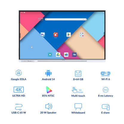 NEWORK 65 Inch 4K Smart Board - Google EDLA-Certified Interactive Whiteboard, Android 14, 50-Point Touch, Wireless Casting - Digital Whiteboard for Classrooms & Hybrid Offices (Board Only)
