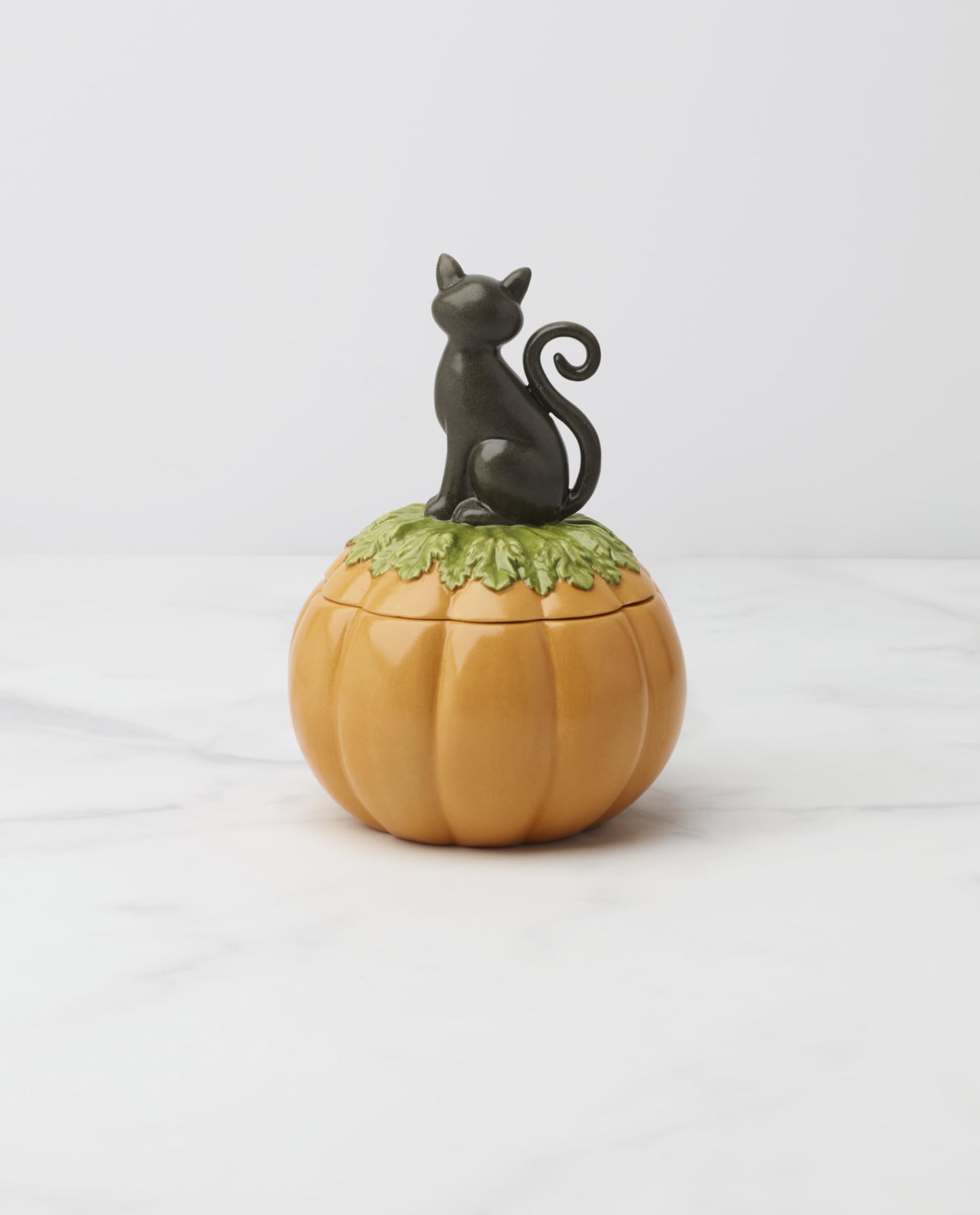 Lenox Haunted Halloween Covered Candy Jar, Porcelain Jar with Lid, 26oz Storage, Black Cat on Pumpkin, Jar for Sweets, Pumpkin Decor, Halloween Kitchen Decor, Halloween Cookie Jar, 5x7.25 inches