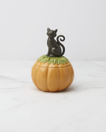 Lenox Haunted Halloween Covered Candy Jar, Porcelain Jar with Lid, 26oz Storage, Black Cat on Pumpkin, Jar for Sweets, Pumpkin Decor, Halloween Kitchen Decor, Halloween Cookie Jar, 5x7.25 inches