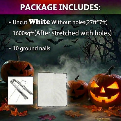 wymulot 1600 Sqft （After Streched with Holes） Uncut Giant Spider Web Halloween Decorations Outdoor with 10 Ground Nails Stretchy Beef Cloth Netting Cut-Your-Own Flexible Elastic for Yard Party Decor
