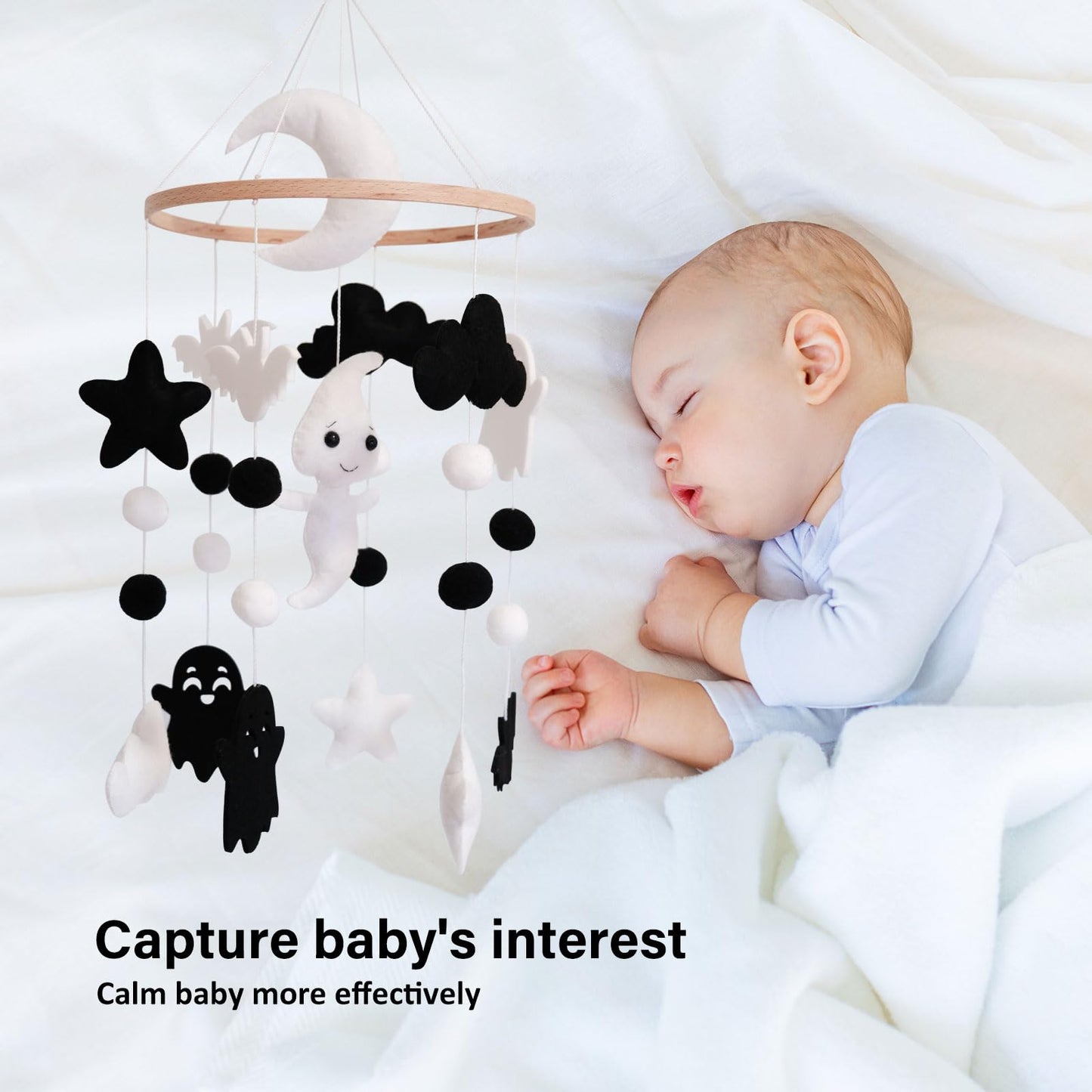 Ghost Baby Mobile, Halloween Mobile for Crib, Goth Crib Mobile for Boys and Girls, Gothic Nursery Mobile for Bassinet, Pack and Play, Ghost, Bat, Moon