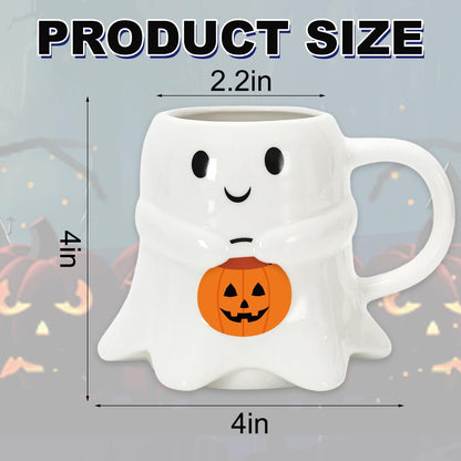 JarThenaAMCS 2Pcs 15oz Halloween Ghost Shape Mug White Ghost Pumpkin Coffee Mug Cute Boo Ceramic Drinking Cup for Halloween Party Supplies Table Centerpieces
