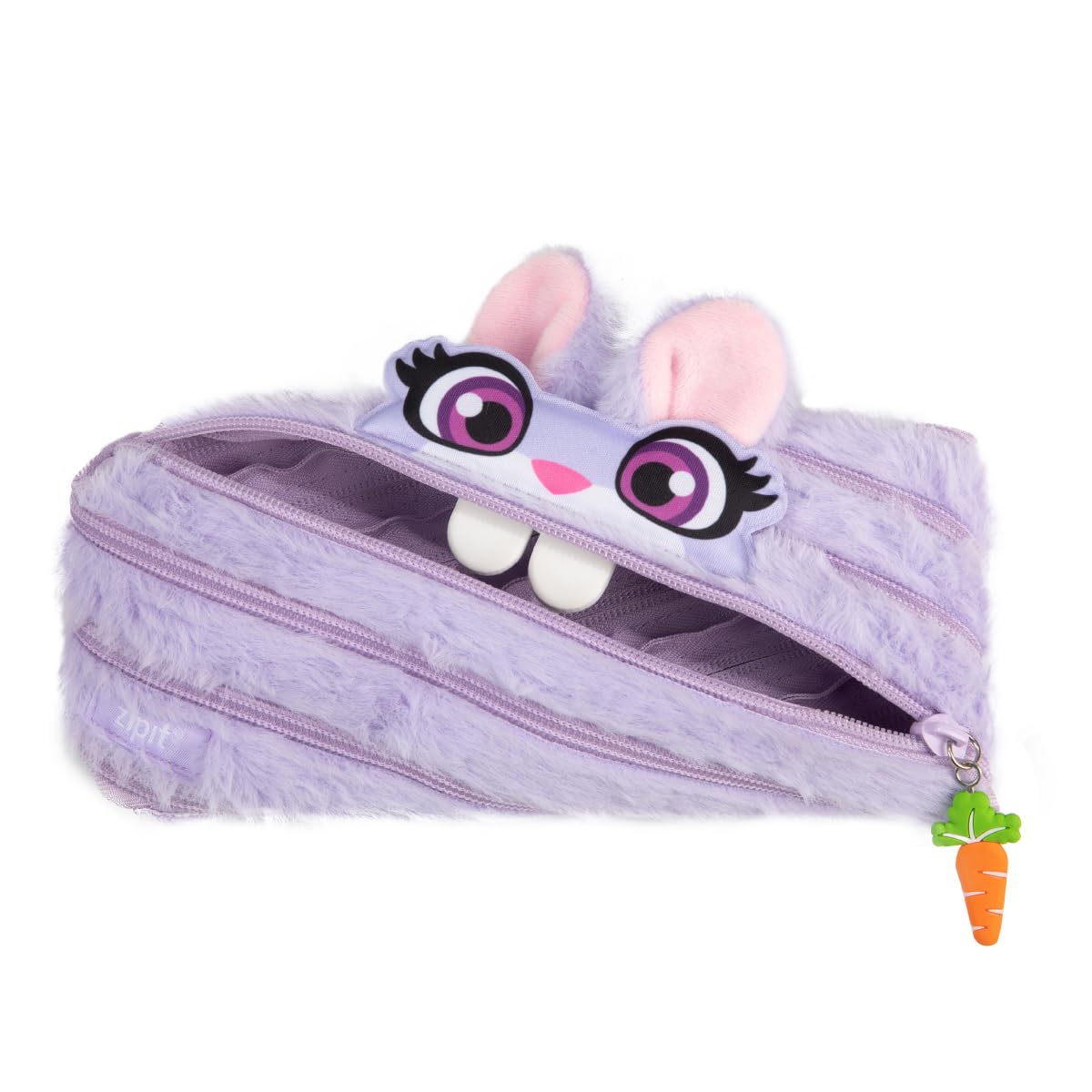 ZIPIT Bunny Pencil Case for Girls, Cute Zipper Pouch for Kids Teens, Stationery Bag for School,Purple
