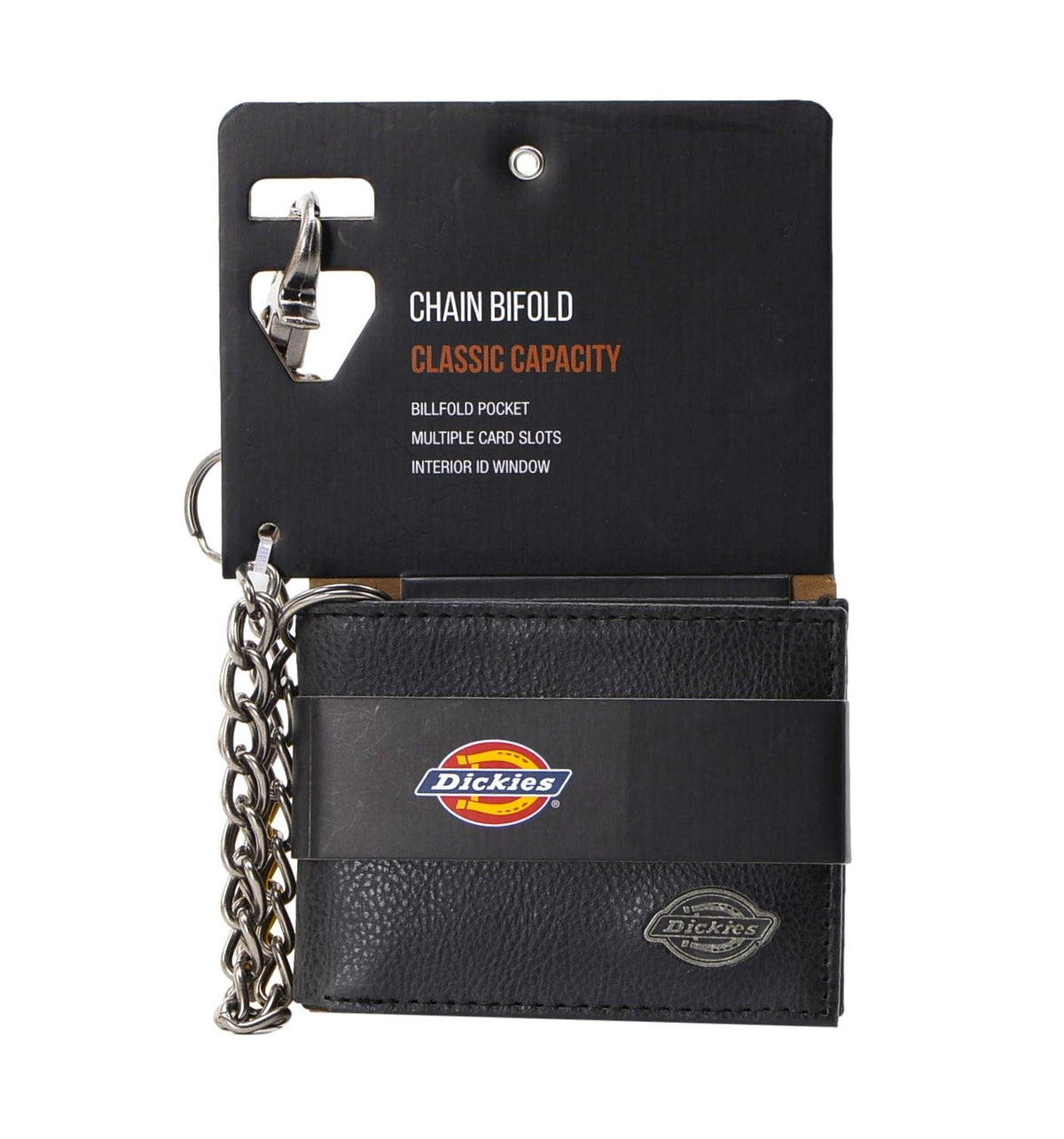 Dickies Men's RFID Everyday Leather Bifold Chain Wallet, Pebbled Black, One Size