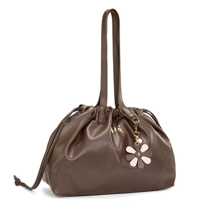 Lee Leather Tote Bag for Women, Spacious Vegan Leather Shoulder Bag & Handbag with Drawstring Closure, Durable Shoulder Straps, Large Capacity Work & Travel Purse, LEE73-001CF