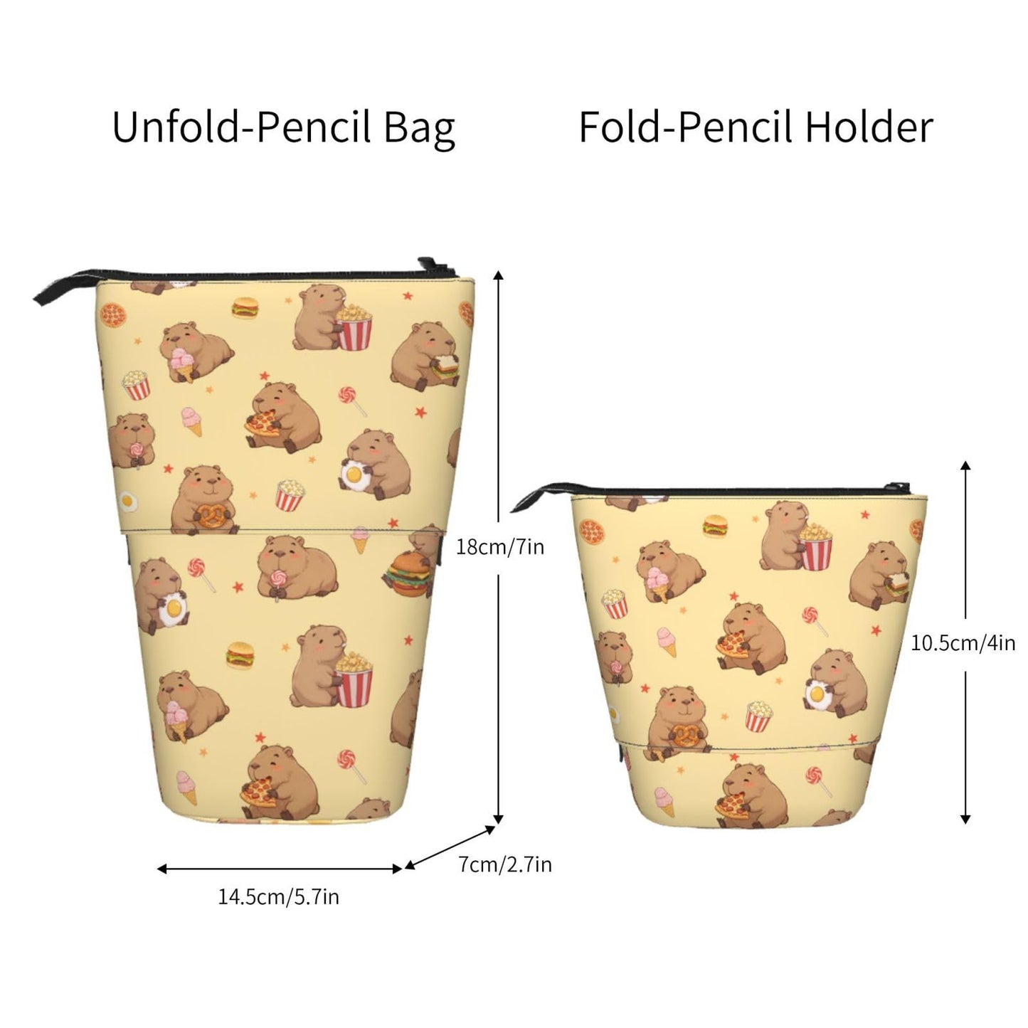 Tezmd Yellow Cute Animals Kids Standing Pencil Case Girls Boys Telescopic Stationary Pouch with Zipper Large Capacity Stand up Pen Bag Portable Makeup Holder for Children School Students