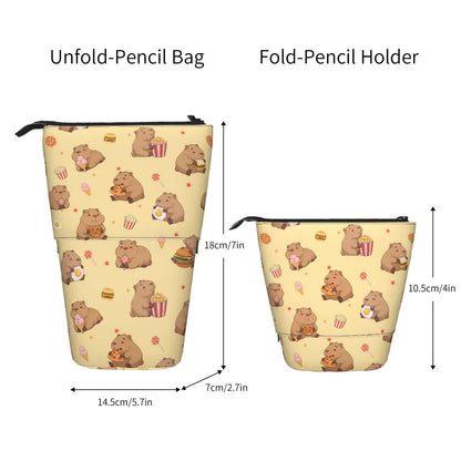 Tezmd Yellow Cute Animals Kids Standing Pencil Case Girls Boys Telescopic Stationary Pouch with Zipper Large Capacity Stand up Pen Bag Portable Makeup Holder for Children School Students