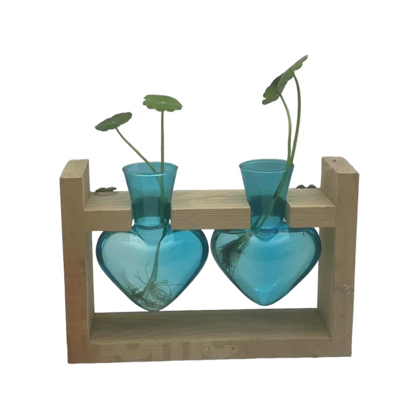 Luocute Heart Shaped Glass Vase, Plant Terrarium Propagation Station with Wooden Stand for Home Office Decor Hydroponics Garden
