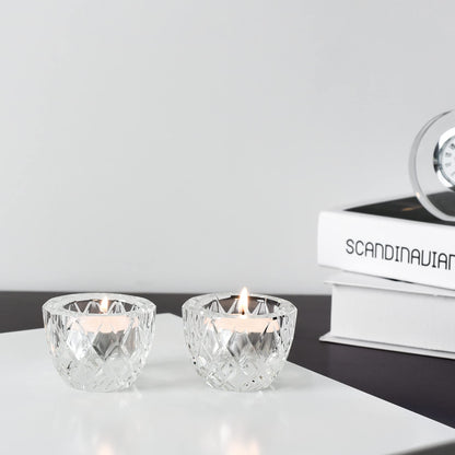 Donoucls Crystal Tealight Candle Holder Pack of 2 Party Dinner Hand-Cut 2.4'' X 1.7'' Clear