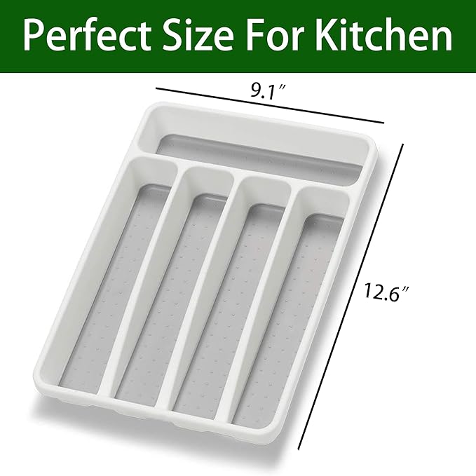 Loyareal Silverware Organizer 2 Pieces Utenisl Organizer Holder Kitchen Drawer Organizer Plastic Silverware Tray for Drawer Flatware Organizer 5 Compartment White