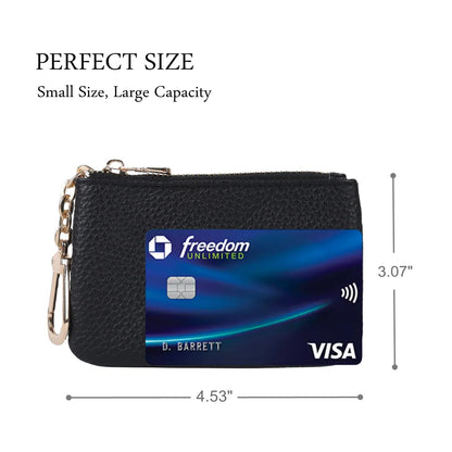 LARENNT Full Grain Leather Coin Purse With Key Chain - Small Change Purse Card Holder Keychain Pouch Wallet for Women and Men (Black)