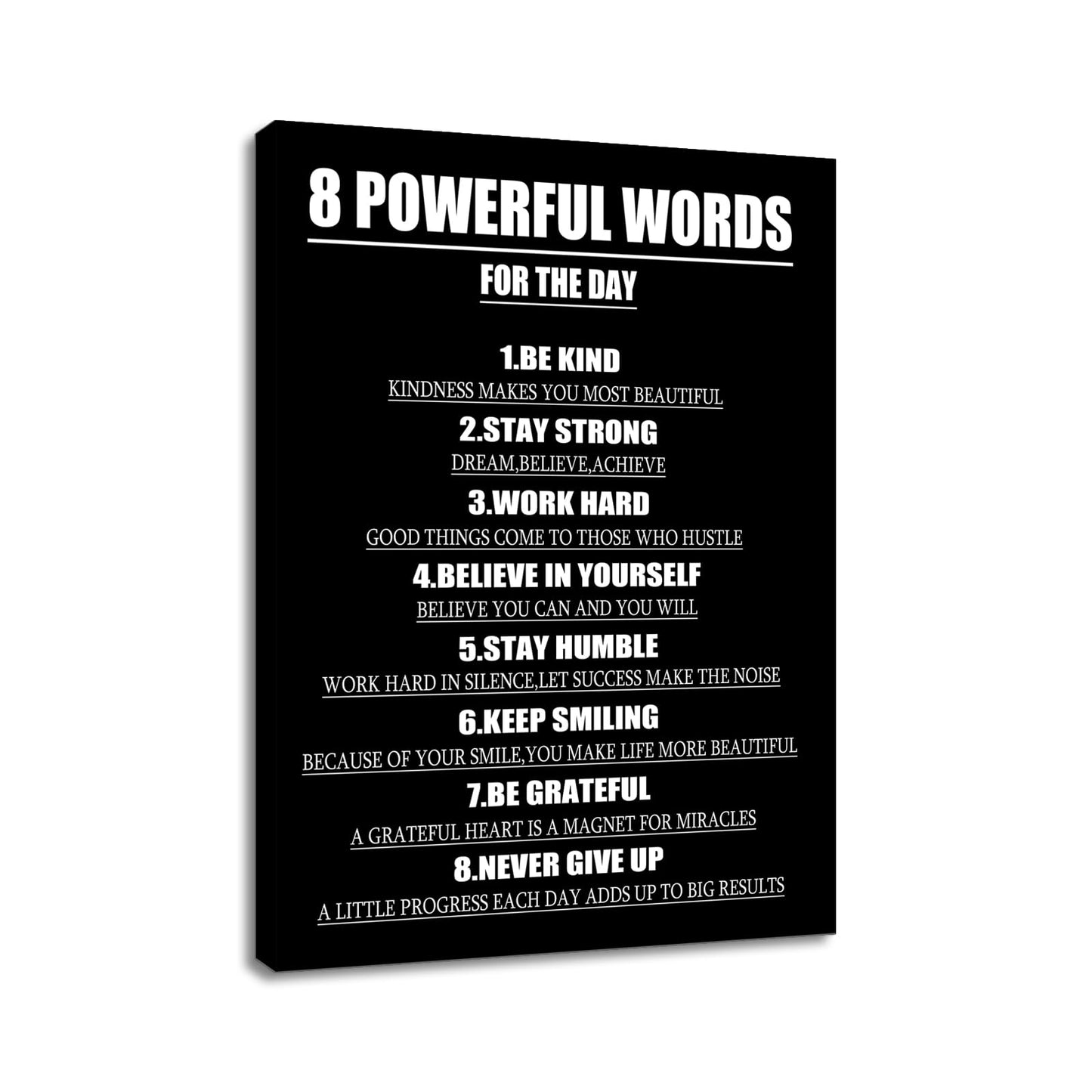 Motivational Canvas Wall Art 8 Powerful Words for The Day Success Quotes Poster Print Inspirational Picture Painting for Office Class Room School Wall Decoration Stretched and Framed [18''Wx24''H]