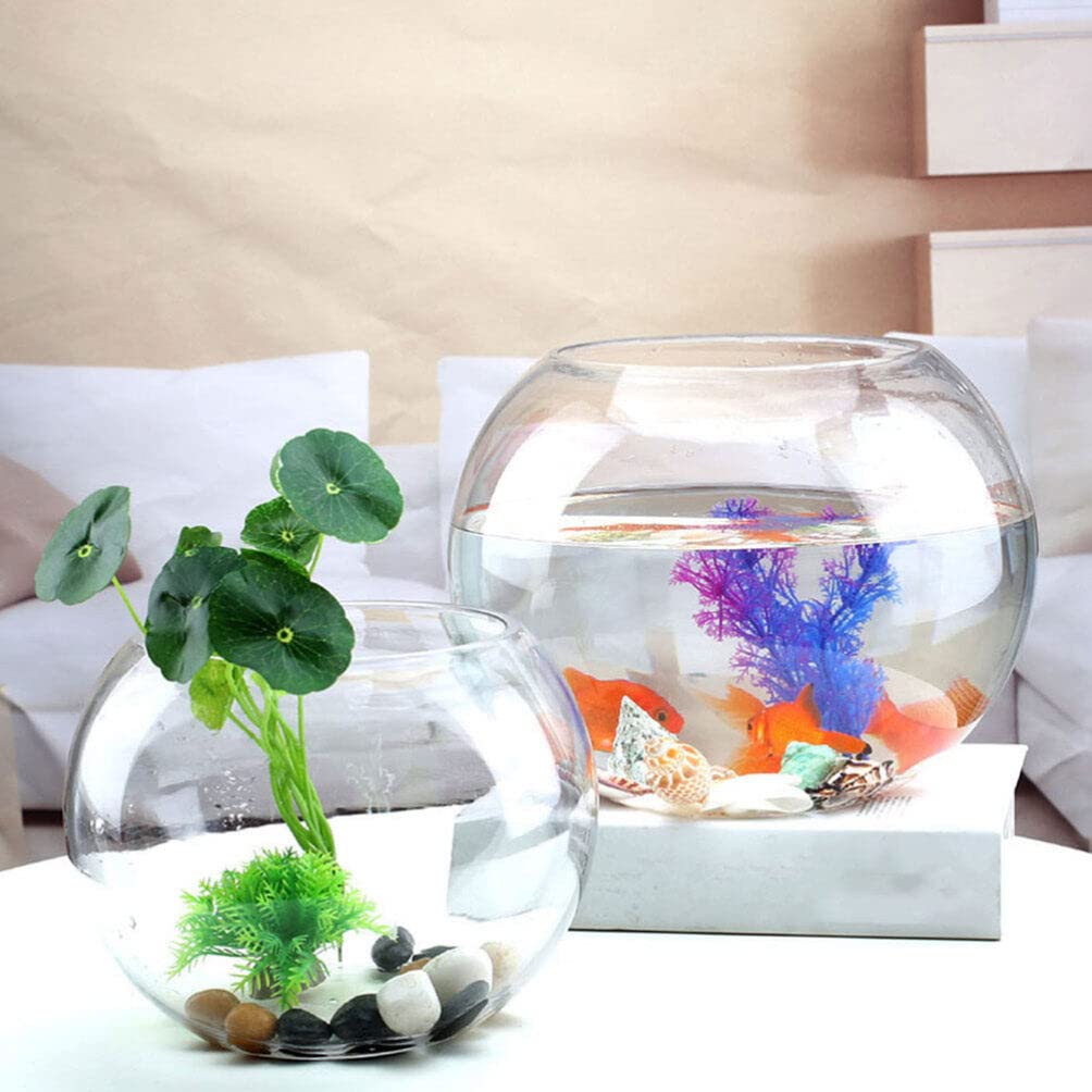 Yardwe Round Fish Bowl 5.90X5.90X4.52 Inch Clear Glass Fishbowl for Small Fish Plants Terrarium Vase Home Office Decor
