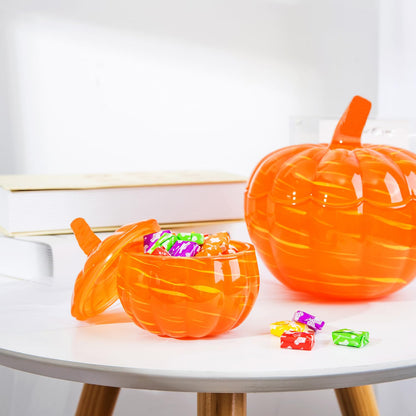 Crystal Pumpkin Jar with Cover, Glass Decorative Wedding Candy Bowl Snack Candy Dish Storage with Lid Organizer Canisters Home Decor Fall Thanksgiving Halloween Party Centerpieces (L, Orange)