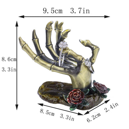 YU FENG Gothic Rose Skeleton Hand Jewelry Holder for Halloween Decor Rings Necklaces and Jewellery Accessories Hand Form Display Holders for Women Gift
