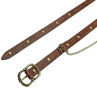 HiiFeuer Medieval DIY Faux Leather Metal Chain Belt, Vintage Adjustable Thin Belt For Women, Retro Skinny Belt For Dresses (Brown A)
