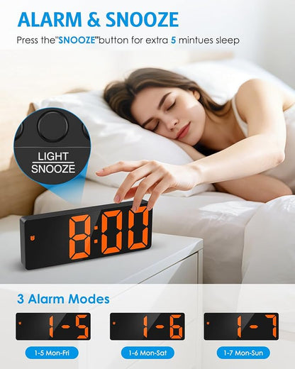 AMIR Digital Alarm Clock Large Display, LED Alarm for Bedroom, USB/Battery Powered Bedside Alarm Clock with Snooze, 12/24H, 3 Adjustable Brightness, Temperature, Electric Desk Clock for Home, Office