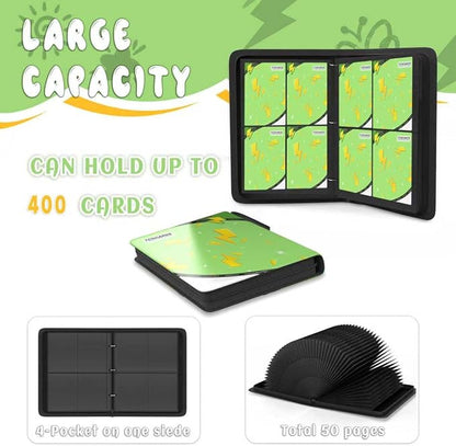 Trading Card Binder 4 Pocket,Card Binder 400 Pockets,Card Book Holder Cards with 50 Removable Sleeves,3-Ring Zip Design MTG/TCG/Sport Collectible Trading Card Albums Gifts for Boys and Girls(Green)
